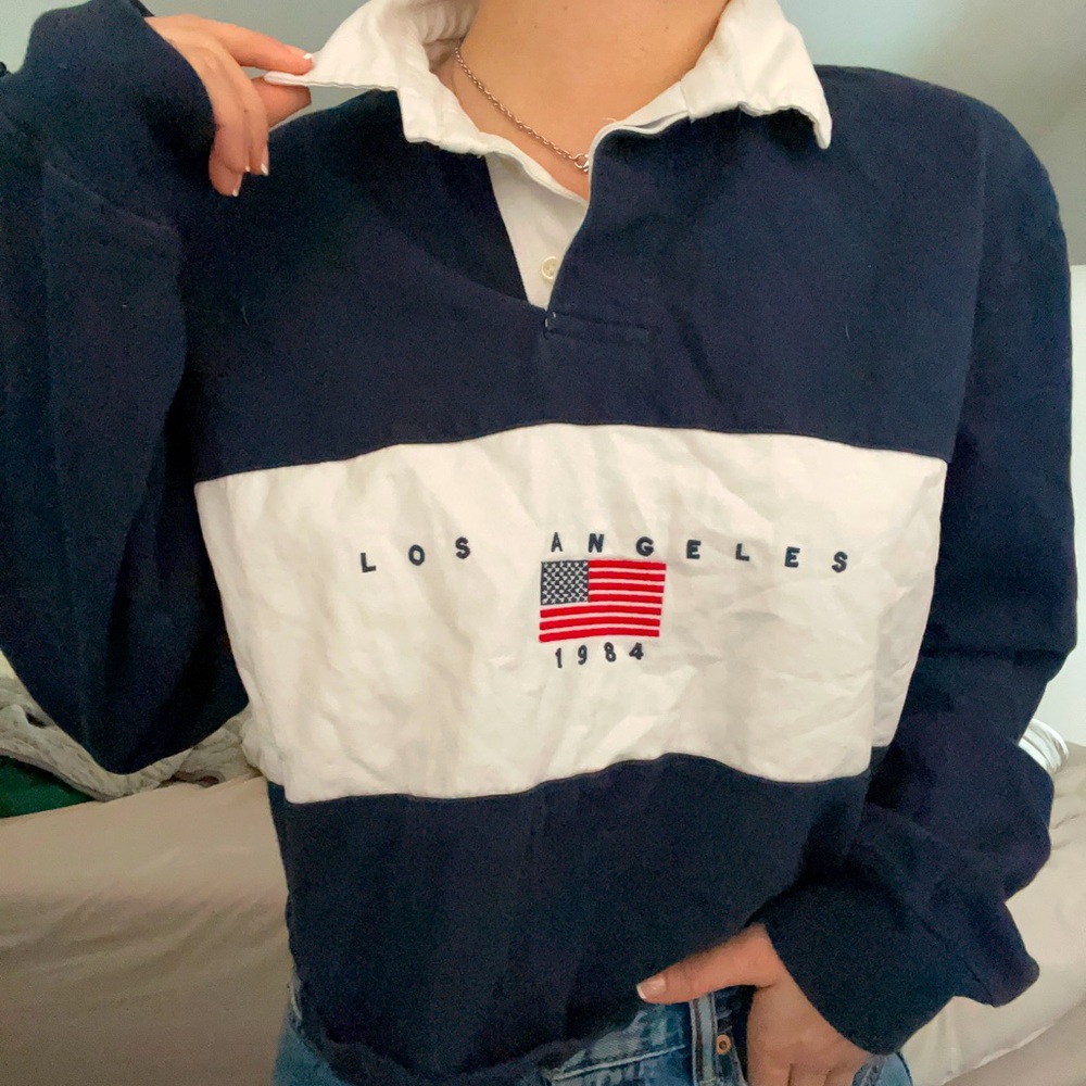 Boxy navy&white polo style shirt